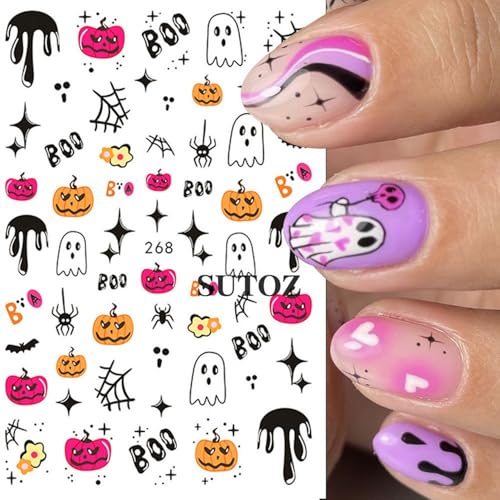 Halloween Nail Art Stickers Set - Ghost Pumpkin Spider Web Flowers - Style 7