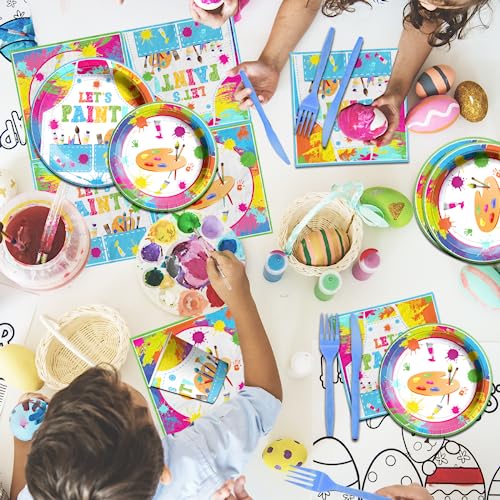 Art Paint Party Supplies Set 142 Pcs Art Theme Tableware & Decorations - Variation of Art Paint