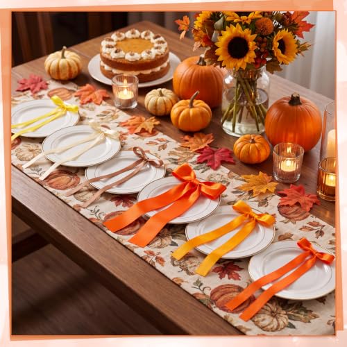 Fall Bows Wall Decor - 48 Orange Bows for Fall Tree Topper & Party Decorations - Variation: Orange