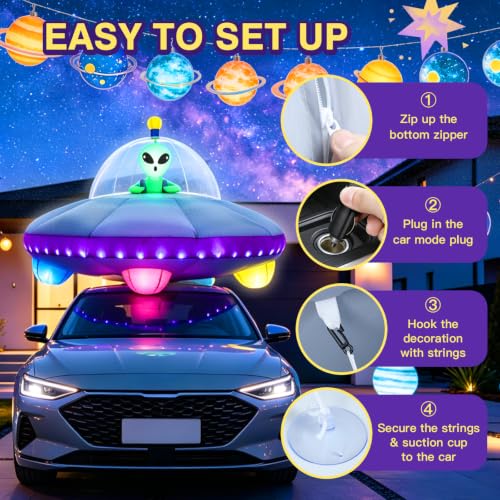 Inflatable UFO Car Decorations Kit for Halloween Trunk or Treat - Waterproof, Bright LED Lights