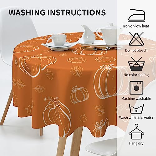 Round Fall Tablecloth 70 Inch White Pumpkins & Burnt Orange - Thanksgiving