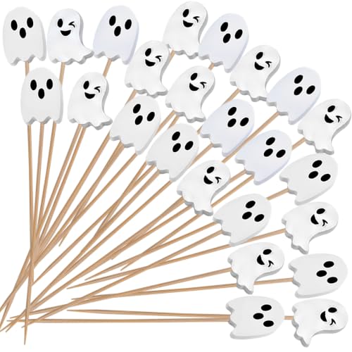 Halloween Ghost Cocktail Picks - 120pcs Food Skewers for Appetizers & Drinks - White Ghost Variation