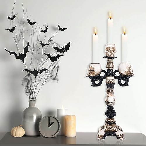 2pcs Gothic Skull Candle Holders for Halloween Decoration, Resin Skeleton Candlesticks