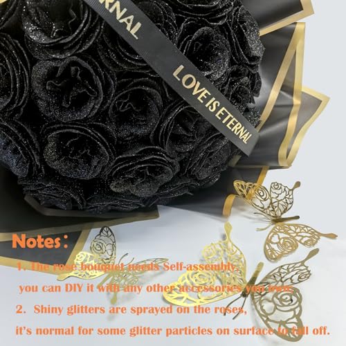 Black Glitter Roses Bouquet DIY Gift for Dad, Husband, Halloween & Gothic Decor