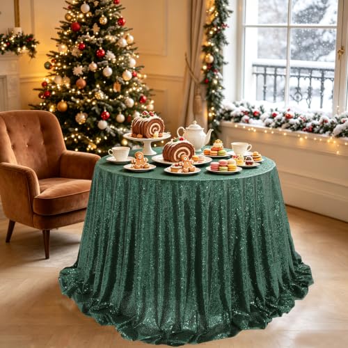 Emerald Green Sequin Round Tablecloth 132 Inch Glitter Party Table Cover - Variation of THIS listing
