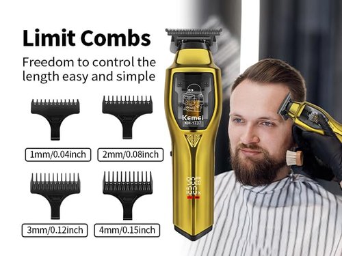 KEMEI Professional Cordless Hair Clipper for Men — Barber Trimmer, Haircutting Tool, Long-Lasting Battery, USB Charging with LED Display, The Ultimate Grooming Gift for Men