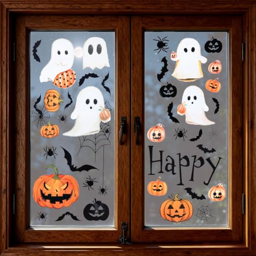 Halloween Window Clings 137 Pcs Ghost Pumpkin Bat Black Cat Static Stickers