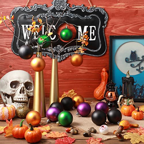 24 Pcs Christmas Tree Ornaments - Plastic Hanging Decor Balls in Black, Purple, Green & Orange - 2.4 Inch Holiday Decorations