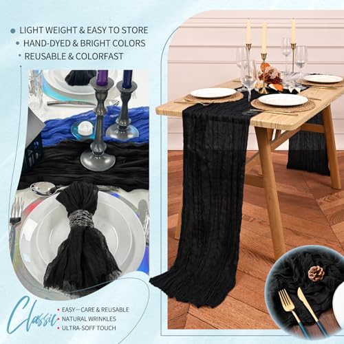 Black Cheesecloth Table Runner Set - 10 Pack, 10ft Wedding & Event Decor