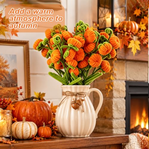 Artificial Fall Pumpkin Stems - 6 Pack, 11.8 Inch Autumn Floral Picks