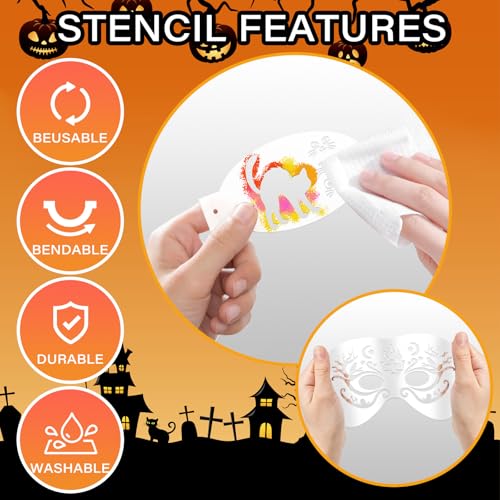 Metuu Red Halloween Face Paint Stencil Kit - Reusable Templates, Brushes & Accessories