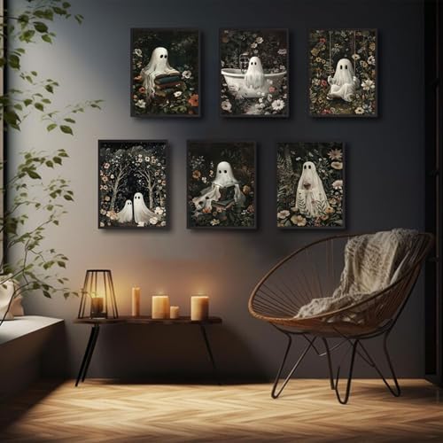 Ghost Wall Art Prints Set - Halloween Dark Forest Ghost Posters 8x10in, Unframed - Variation of Poster