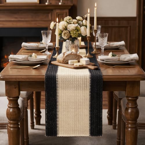 Black Farmhouse Paper Braided Table Runner - 12x72 Inch Seasonal Halloween Decor