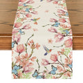 Flowers Bird Butterfly Spring Table Runner for Kitchen & Dining, 13x48 Inch