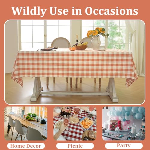 Orange Buffalo Plaid Tablecloth 60x75 Inch Rectangular Checkered Gingham Cotton Linen Farmhouse Style