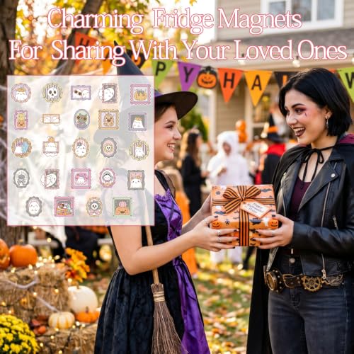 Halloween Fridge Magnets Set - Cute Ghost & Pumpkin Design, 24 Pcs, Reusable Refrigerator Stickers, Holiday Kitchen & Home Decor - Variation of Cute Ghost