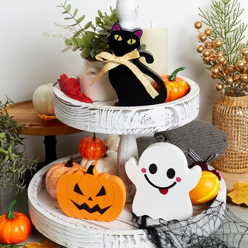 Halloween Wooden Centerpiece Sign Set - Ghost Pumpkin Cat - Indoor Decor