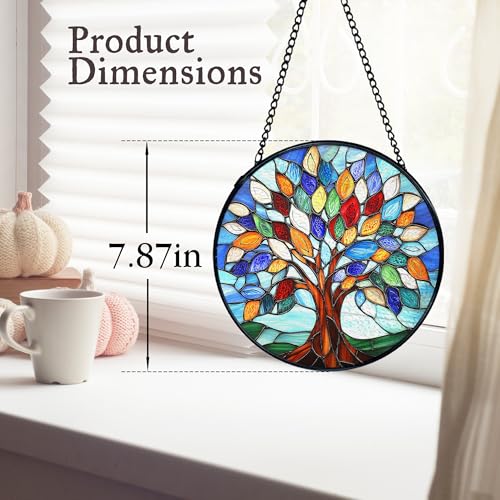 Tree of Life Sun Catcher - Stained Glass Window Hanging, Indoor Wall Decor, 7.9in - Variation of Tree