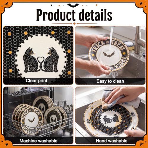 Halloween Ceramic Dessert Plates Set - 4 Pcs Tile Stoneware with 24k Gold Accents