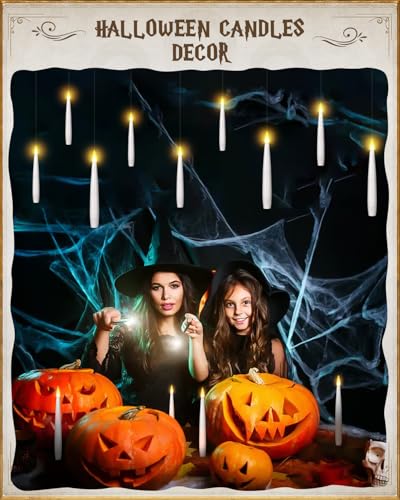 White Floating Candles with Wand Remote - 10 Pcs Flameless LED Taper Candles