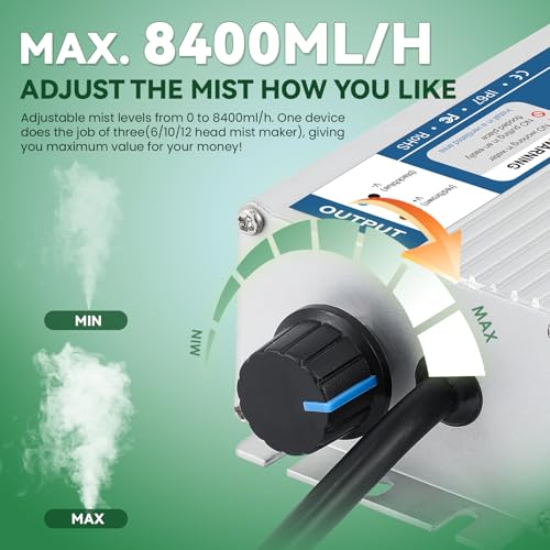 Ultrasonic Mist Maker with 12 Holes, Adjustable 0-8400ml/h, 400W Garden & Indoor Humidifier