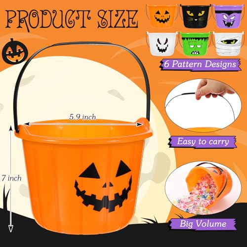 24 Pcs Halloween Plastic Pumpkin Buckets with Handle - Multicolor Trick or Treat Set