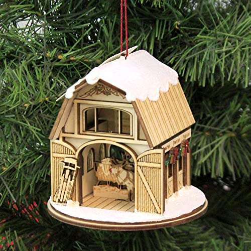 Christmas Wooden Reindeer Barn Ornament - Handcrafted Holiday Decor