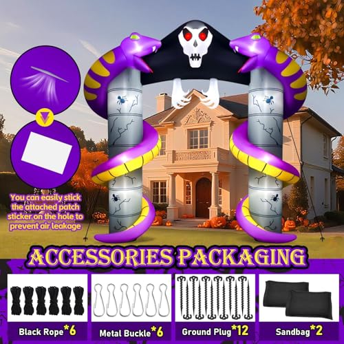10FT Halloween Ghost Inflatable Archway Outdoor Decoration with Built-in LEDs - Scary Yard Yard Display - Ghost