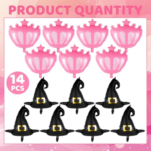 14Pcs Halloween Witch Hat and Crown Foil Balloons for Party Decor