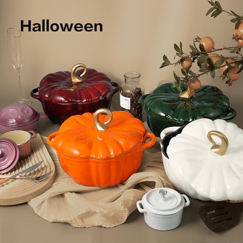 Orange Pumpkin Dutch Oven Pot 3.8 Qt Enameled Cast Iron Halloween Decor