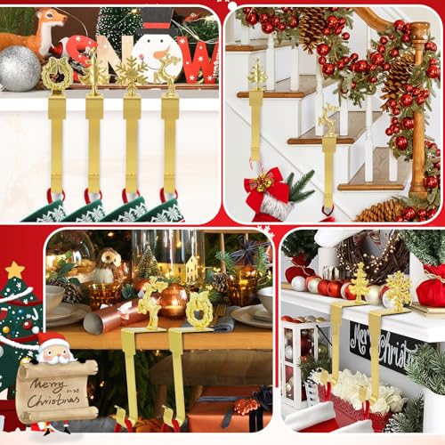 Komotu Christmas Stocking Holders Set of 4 - Gold Non-Slip Mantle Hooks