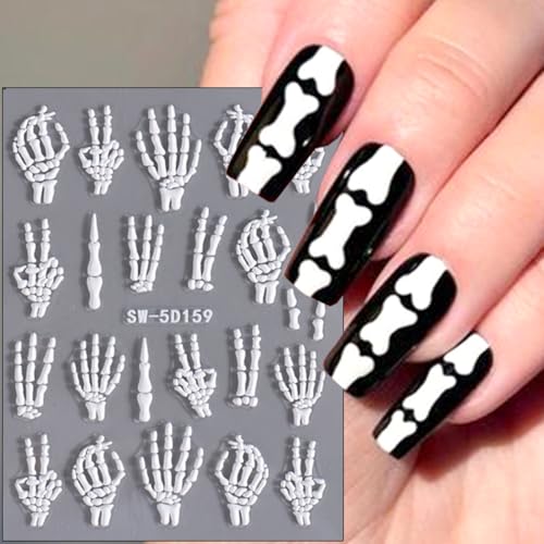 Halloween Skeleton Bones Nail Art Stickers - White 2 Sheets, Variation: Halloween 04