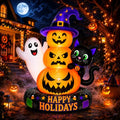 8 FT Inflatable Halloween Pumpkin Scene with Ghost Black Cat LED Lights