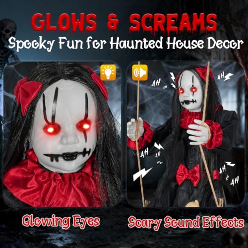 Halloween Hanging Girl Doll Decor - 4.6Ft Spooky Outdoor Swinging Ghost