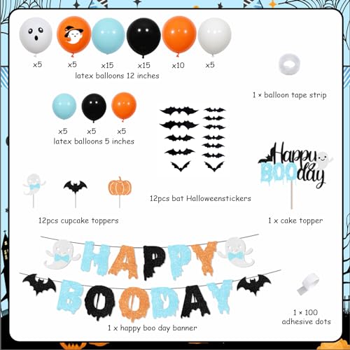 Halloween Birthday Balloon Garland Kit with Cake Toppers & Stickers for Kids Party