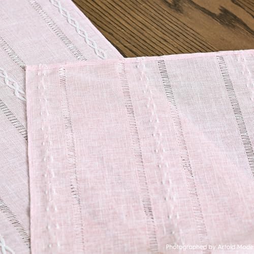 Pink Rustic Cotton Linen Table Runner - 13x72 Inch Seasonal Embroidered Home Decor