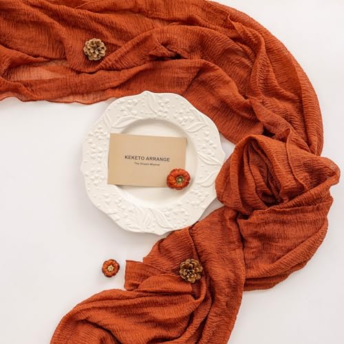 Fall Thanksgiving Table Runner 120 Inch Terracotta Cheesecloth Decor - Keketoarrange Variation
