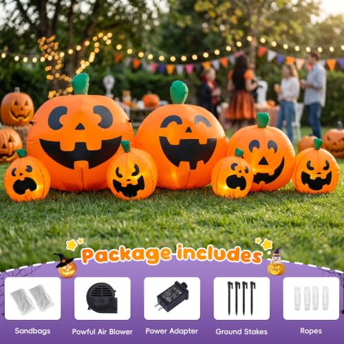 Halloween Inflatable Pumpkin Group Decoration - 7.5 Feet Large Outdoor Festive Decor - Pumpkin Group Variation