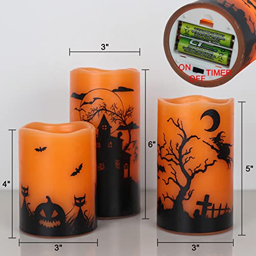 Halloween Orange Flameless Pillar Candles with 6H Timer - 3PCS, Orange-Timer