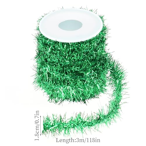 Metallic Tinsel Garland - 19.6FT Gold, Red, Green & Silver, Holiday Decor