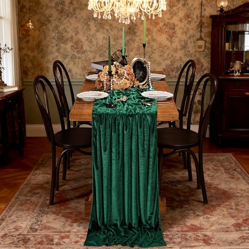 Velvet Table Runner Set - Emerald Green 29x120 Inch 3-Piece Christmas Decor