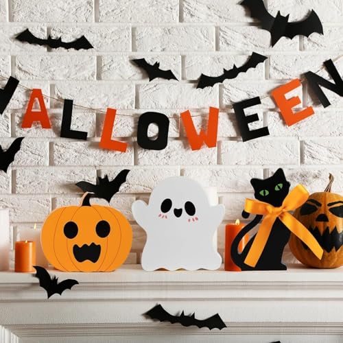 Halloween Wooden Decor Set - Ghost Pumpkin Black Cat Indoor Signs
