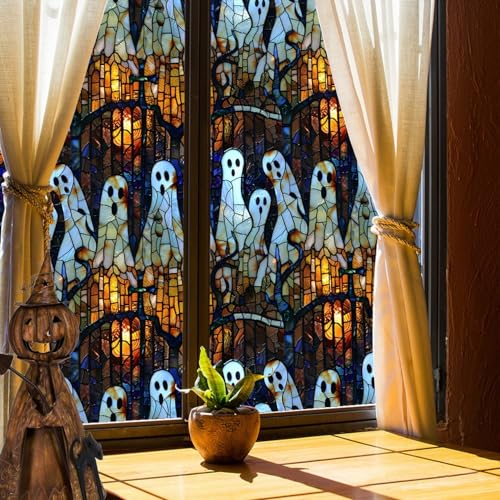 Halloween Ghost Window Clings - Spooky Stained Glass Stickers for Party & Home Decor - Variation 607