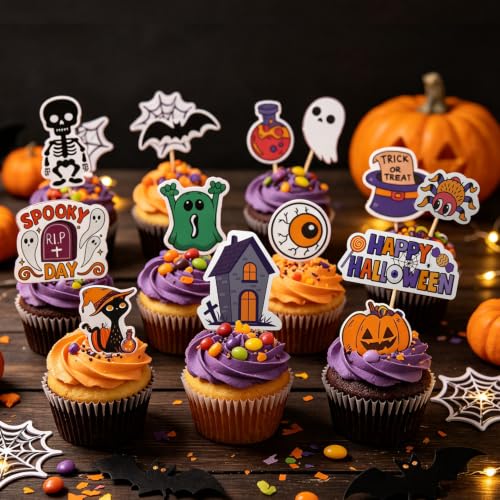 Edible Halloween Cake Decorations 66 Pcs Wafer Paper Cupcake Toppers