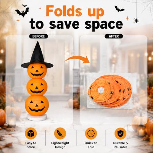 Halloween Collapsible Pumpkin Lantern Set with LED Hat - Outdoor Yard & Porch Decor