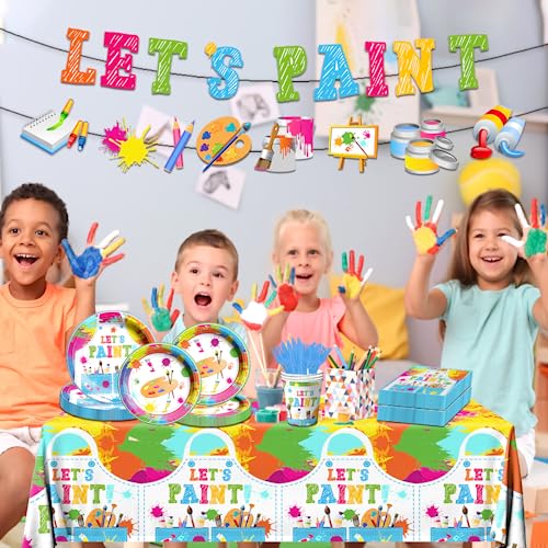 Art Paint Party Supplies Set 142 Pcs Art Theme Tableware & Decorations - Variation of Art Paint