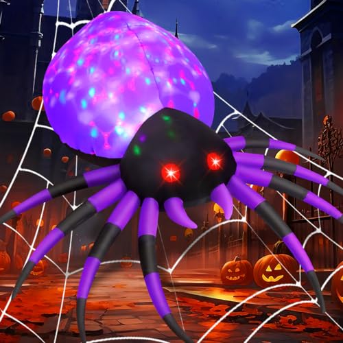 GOOSH 5 FT Purple Halloween Inflatable Spider Outdoor Decoration with Magic Lights