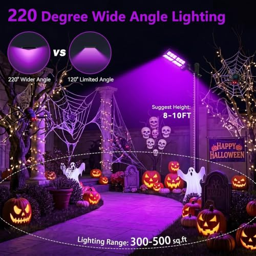 4-Pack Outdoor Solar Black Lights UV Floodlights with Motion Sensor & Remote for Halloween Glow Parties