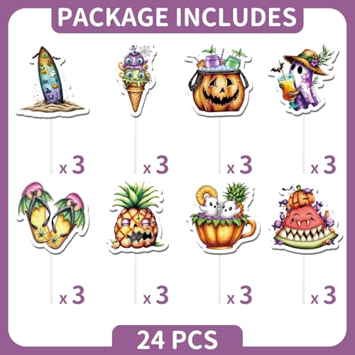 Summer Ween Party Decorations - 24 Pcs Summer Halloween Cupcake Toppers - Variation of THIS listing