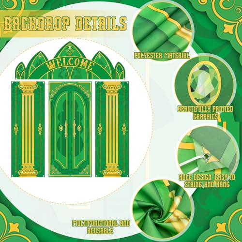 Witch Theme Green Castle Door Cover Set - Fairytale Backdrop for Halloween Party Decorations